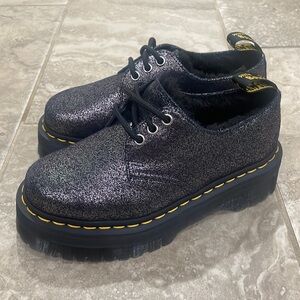 Dr Martens Women’s  1461 Faux Fur-lined Metallic Leather Platform Shoes Size‎ 6